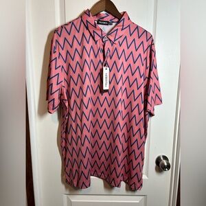 Trusmol Pink Salmon Zigzag Chevron Men's Polo Shirt - Size XXL NWT